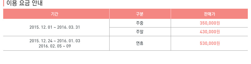 이용 요금 안내 표