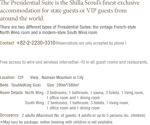 Presidential Suite (see details at the bottom)