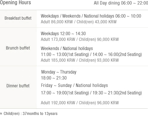 Opening Hours (See details at the bottom)