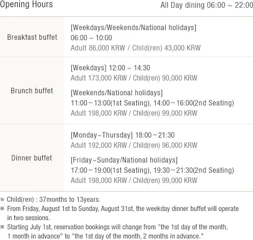 Opening Hours (See details at the bottom)