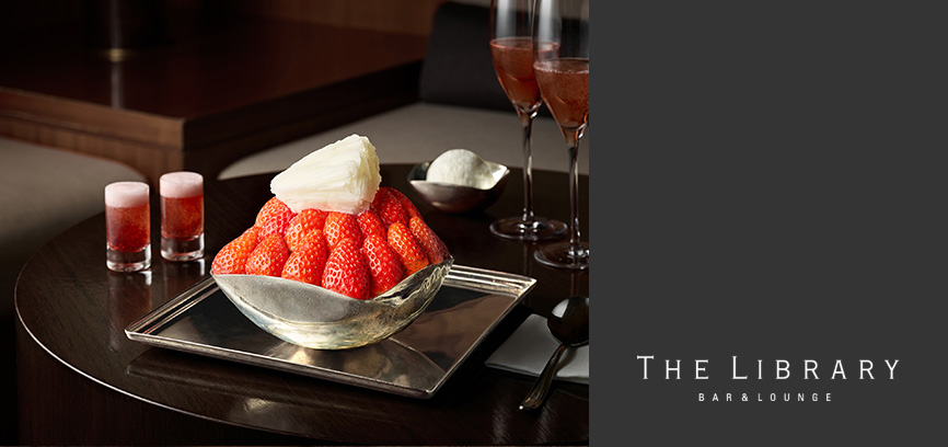 There are Strawberry Bingsu in the center of the image followed by rose sparkling wine